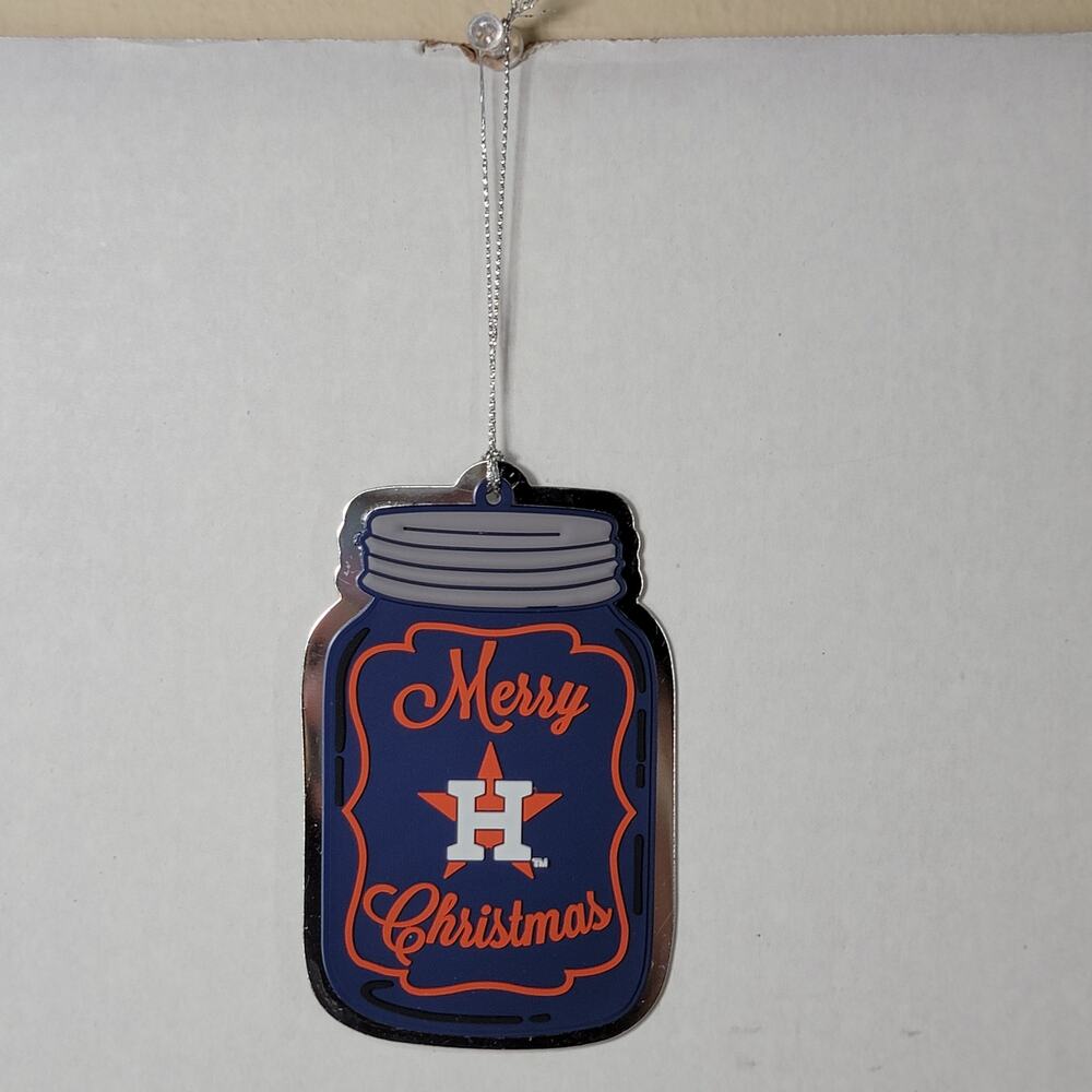 MLB Houston Astros Christmas Ornament Flat Metal Blue Mason Jar - NWOT